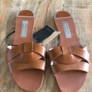 Zara brown leather slides